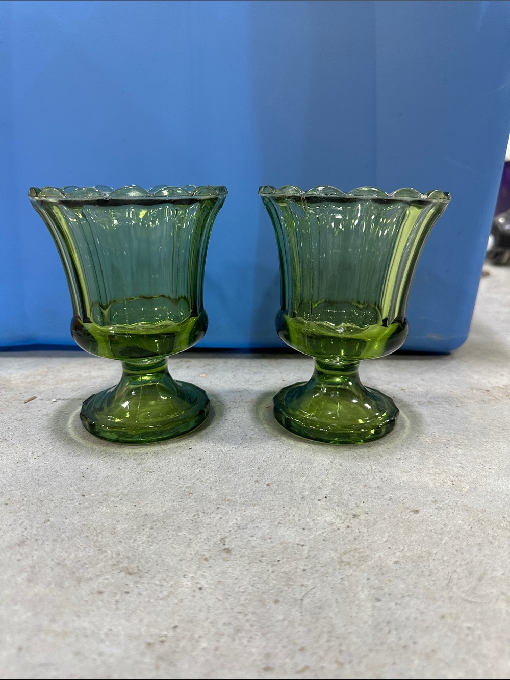 Green Glass Pedestal Votive Pair - Home Accents